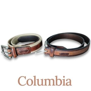 Columbia Men's Brown/Tan Leather and Khaki Cotton/Brown Leather Belts
